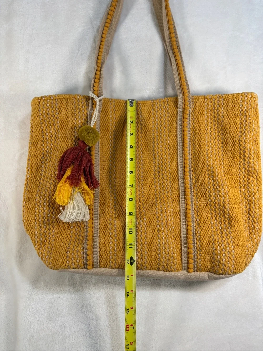 Source Unknown Mustard‎ Woven Tote with Multicolor Tassel